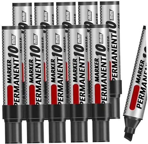 Gcroet 10-pack svarta permanenta markörer, markörer med bred mejselspets, snabbtorkande, vattentäta för kartong, plast och metall.