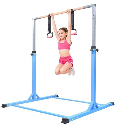 Generisch Reckstange Indoor Geeignet für Kinder im Alter von 5-12 Jahren Turngeräte für Kinder Indoor 13 Höhenverstellbare Stufen und 200 KG Tragkraft Für den Innen- und Außenbereich Geeignet-Blau
