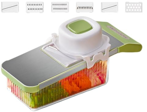 Rebanador de Verduras - Cortador Multifuncional Ajustable 6 en 1 con Contenedor | Picador y Rebanador de Alimentos | para Jengibre Zanahoria Tomate Ensalada Horneado Camping Fiesta