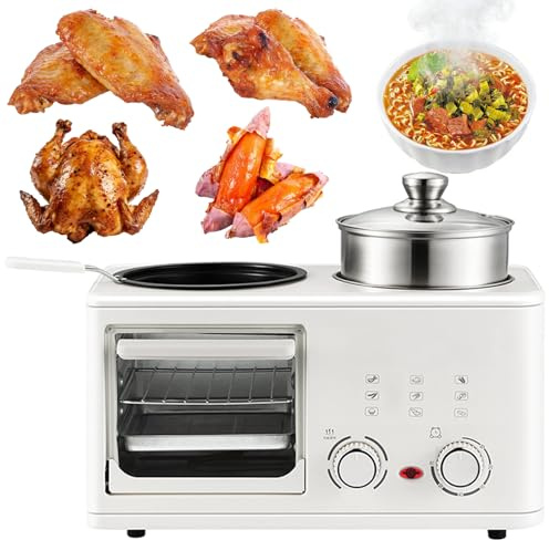 Máquina de desayuno multifuncional 4 en 1, máquina de desayuno de 1200 W y 8 litros con horno, sartén y vaporera, máquina de desayuno eléctrica con temporizador de 60 minutos para pan pizza