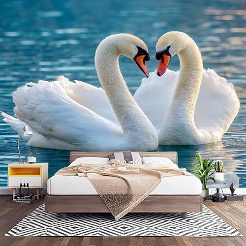 Fotomurales Decorativos Blanco Papel Pintado Pared 350x256 cm PatróN de Cisne En El Agua Papel Pintado Tejido No Tejido Decoración de Pared, Salones, Habitaciones Moderna Fotográfico