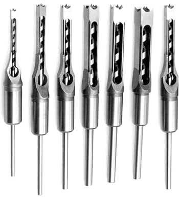 FTVOGUE Jeu de Forets Carrés pour le Travail du Bois en Acier au Carbone de Haute dureté, 6 Pièces avec Surface Lisse pour des Trous Carrés Précis dans Divers Projets en Bois (7PCS)