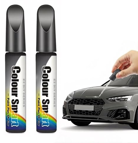 Set di 2 Penna Ritocco Vernice Auto Grigio, Pennarello Professionale per Riparazione Graffi Carrozzeria, Vernice Auto per Ritocchi Rapidi, Universale per Maggior Parte dei Veicoli e SUV