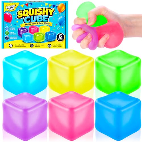 JOLCEEY 6 Stück 4,5cm Squishy Stress Cube Bunte Transparent Squishy Würfel | Langsame Rückfederung Cube Stressball für Kinder Erwachsene Anti Stress bälle für ADHD Büro Geburtsta Klassenzimmer Geschenke