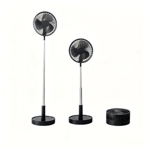 Ventilador de Pie Portátil Plegable Oscilante -Silencioso 30dB 3 Velocidades, Ajuste 180° USB C Pequeño Mesa Ventiladores para Hogar Dormir Oficina Viaje(Negro)