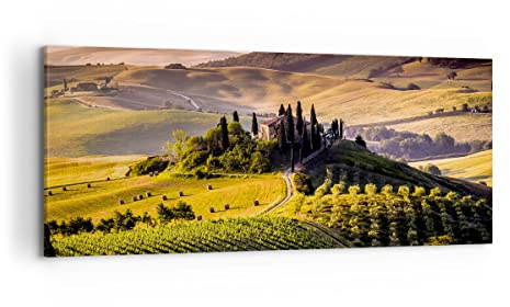 ARTTOR Bilder auf Leinwand 120x50cm Wandbild Landschaften Natur - 2465 | Landwirtschaft Bauernhof Toskana Panorama Groß Wanddekoration Wohnzimmer Schlafzimmer Wand Kunstdruck Wandkunst ARTTOR