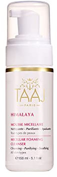 TAAJ | Mousse Micellaire - HIMALAYA | Nettoie, Démaquille & Élimine les impuretés | Peau Propre, Douce & Souple | Propriétés Apaisantes | Teint Frais & Lumineux | Végan & Cruelty Free | 150 ml