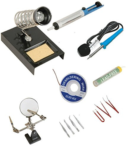 Sivitec 9 Piece 40w Soldering Iron Starter Kit, Heavy Duty Helping Hands, Tweezers, Desolder Pump Stand and Solder