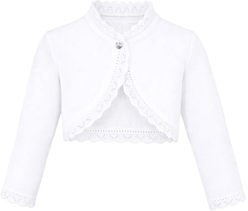 Lilax Little Girls' Knit Long Sleeve Button Closure Bolero Cardigan Shrug 9 White