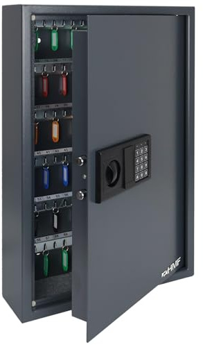 HMF Schlüsseltresor mit Zahlencode, Schlüsselsafe mit Elektronikschloss | 132 Haken | 66,5 x 43 x 13 cm | Anthrazit