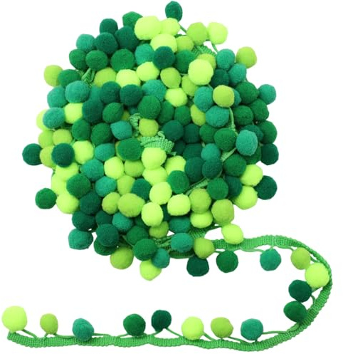 Yalulu 5 Yards Regenbogen Pom Pom Pompom Bommelborte Lace Spitze Quaste Trim Band für DIY Fertigkeit Nähen Zubehörteil Dekorieren (Grün)