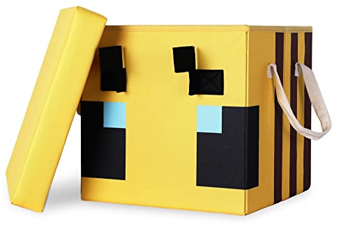 Minecraft Bee 15-Inch Storage Bin Chest with Lid | Foldable Fabric Basket Container, Cube Organizer with Handles, Cubby Closet Organizer | Video Game Gifts and Collectibles
