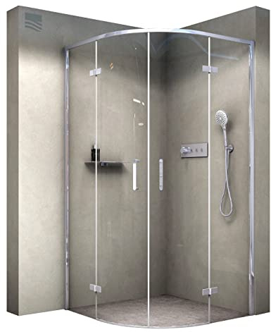 BERNSTEIN - Cabine de douche quart de cercle 90x90x195cm 2 portes battantes verre trempé ESG 6mm anticalcaire, Profiles Chrome - EX406A