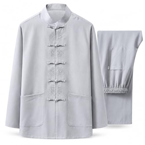 G-LIKE Traditional Chinese Arts Tai Chi Suit Qigong Wing Chun Shaolin Kung Fu Linen 2-Piece Suit-Suitable for Chinese New Year (UK, Alpha, M, Regular, Regular, Grey)