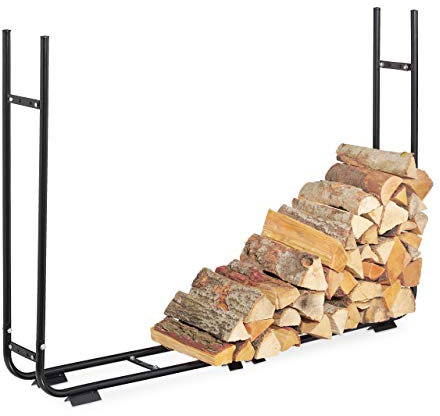 Relaxdays Portalegna Regolabile, Scaffale in Acciaio per Legna da Ardere, Camino, HxLxP: 106 x 148-220 x 22 cm, Nero, 1 pz