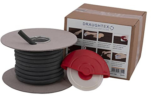 Draughtex Floorboard & Skirting Board Insulation, Floor Gap Filler Draught Excluder - Thick 6-11mm 10m roll