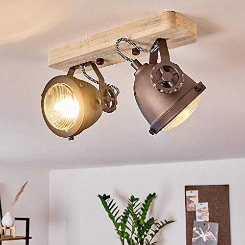 HOFSTEIN Deckenleuchte Herford, verstellbare Deckenlampe aus Metall/Holz/Glas in Natur/Braun/Klar, Leuchte im Industrial/Retro/Vinntage-Design, 2 x GU10, Esszimmmer, Schlafzimmer, Wohnzimmer, Küche
