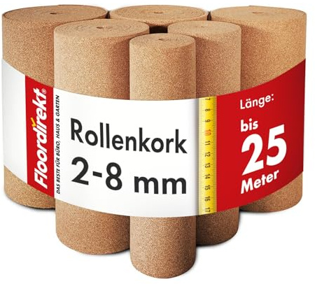 Floordirekt Rollenkork 100 x 1200 cm, 2 mm - Natürliche Dämmunterlage - Vielseitig einsetzbar - Schall- und wärmeisolierend