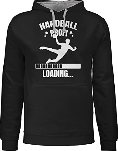 Pullover Herren Frauen Hoodie Kontrast zweifarbig - EM 2026 Trikot Ersatz - Handball Profi Loading - weiß Jungen - XS - Schwarz/Grau meliert - langer arm handballer pulli hanball kapuzenpulli