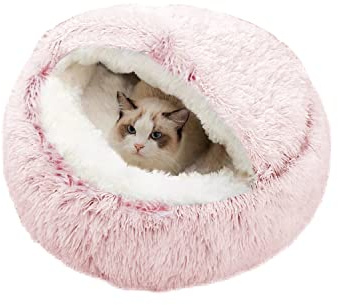SUOXU Letto calmante per gatti, ciambella, caldo e morbido, cuscino per cani e gatti, con fondo antiscivolo in spugna per animali di piccola e media taglia piccola