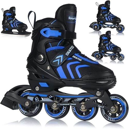 Inliner Skates 4in1 Rollschuhe Inlineskates Schlittschuhe Verstellbar Kinder Erwachsene | ABEC7 Lager | Größen 29-43