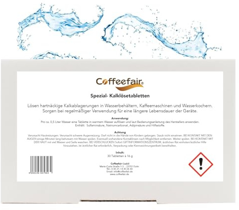 Coffeefair Spezial-Kalklösetabletten Kaffeemaschine 30 x 16g Entkalkertabletten für Heißwassergeräte