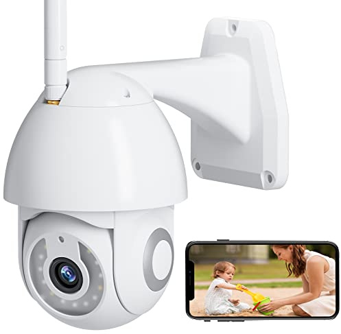 SURFOU 2K Security Camera Outdoor, 360° Pan-Tilt View, 3MP PTZ Auto Tracking Outdoor Camera wireless, Ip Camera, Motion Detection, 2-Way Audio, Color Night Vision, IP65 Waterproof, Cloud &SD Card