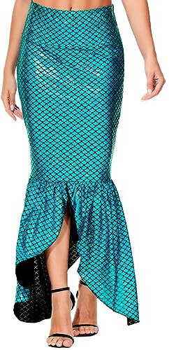 AOBUTE Mermaid Costume for Women Halloween Fish Scale Tial Skirts Sparkly Disco Party Cosplay Turquoise L