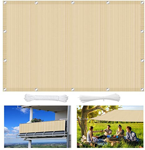 Sichtschutz Garten 3.5 x 6.5 m UV-Schutz 85% Terrassendach Sichtschutz Kostenlose 1 × 5m Seile für Balkon Terrasse Garten, Creme Farben