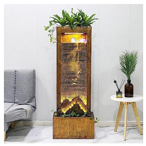 Fuente De Jardín,Fuente De Agua Recta Grande Para Jardín Y Exteriores,Efecto Pizarra Para Interiores,Moderno Adorno De Cascada Con Luces Y Bomba,Fuente Decorativa,LED,Para Exteriores E Interiores ( Co