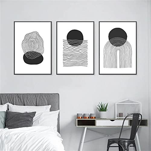 Herfair 3er Premium Schwarz Weiß Poster Set, Abstrakte Geometrie Line Art Bilder, Leinwand Wandkunst Bilder, Kunstposter Bilder Wohnzimmer Deko, Ohne Rahmen (40x50cm)