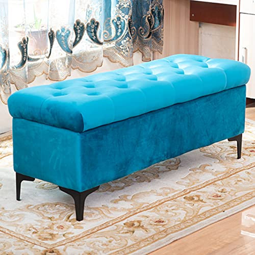 Moderne Samt-Polsterbank für den Eingangsbereich mit goldenen Beinen, Schuhwechselhocker, Bettbank für Wohnzimmer, Schlafzimmer, Eingangsbereich, Blau, 80 x 45 x 45 cm (31 x 18 x 18 Zoll) (Blau, 60