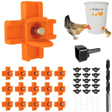 Whimsii kyckling vattennipplar (15-pack), horisontellt sidofäste, anti-läckage automatiskt vattensystem för fjäderfä, lämplig för kycklingar, anka, vaktel, paket, inkluderar borr och