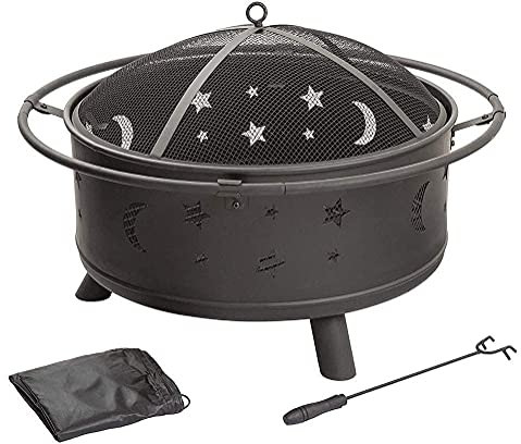 Pozo de fuego con estante para parrilla de barbacoa, brasero de metal para exteriores con forma de estrella y luna, calentador de jardín para Patio, tazón para acampar, barbacoa con parrilla (rejilla)