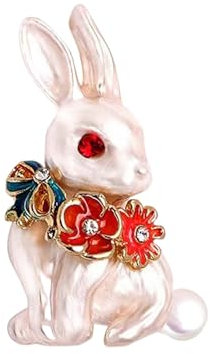 Tier Brosche Anstecknadel,Retro Cartoon Perle Wald Weißes Kaninchen Korsage Cardigan Seidenschal Knopf,Frauen Männer Elegantes Kleid Accessoires Schmuck Boutonniere Corsage Für Hut Tasche Anzu