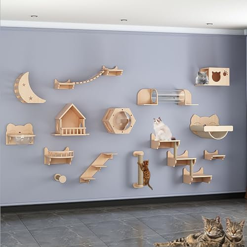 Kletterwand Katzen Ecke, Kratzbaum Wand Kletterwand, Katzen Kletterwand Set, Verdicktes Brett für Einfache Wartung und Reinigung, DIY-freie Kombination (Size : B16-20PCS)