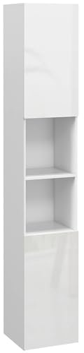 kleankin Meuble colonne de salle de bain, armoire de rangement haute, finition brillante, étagères réglables, 2 placards et 2 niches, étagère de rangement pour salle de bain, 30 x 30 x 181,5 cm, blanc