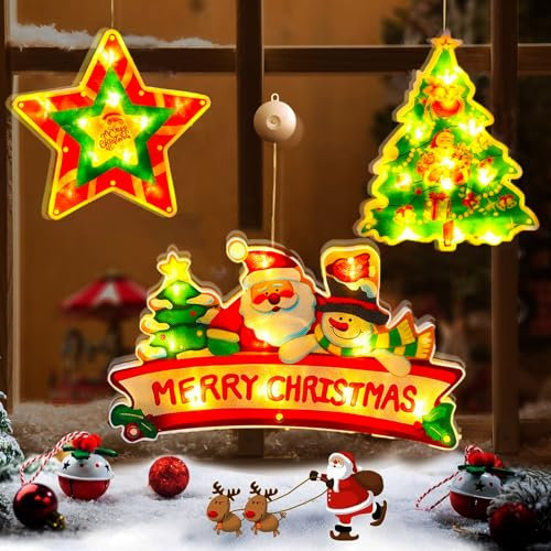 3 PCS Christmas Window Lights,Xmas Window Lights,Christmas Decorations Indoor,Christmas Lamp Decorations,Christmas Tree Decorations,Christmas Sucker LED Lights,Christmas Hanging Lights (Style 2)