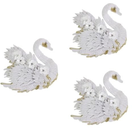 TEHAUX 3stücke Swan-design Stoffapplikationen Mit Perlen Große Stickerei Patches Für Kleidung Einzigartiger Deko Für Jeansjacken Blusen Taschen Handarbeit Weißer Schwan