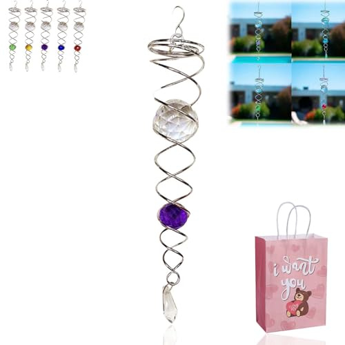 DASHENRAN Gazing Ball Spiral Tail Wind Spinner Stabilizer, Decorative Spiral, Spiral Wind Spinner, 12 Inch Wind Spinners Hanging, Sun Catcher Crystals Gazing Ball, Garden Decoration (Purple), Large
