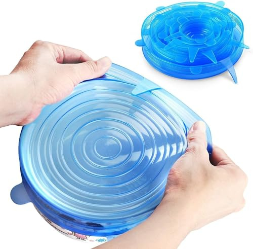 Couvercles extensibles en silicone, couvercles élastiques durables et écologiques, réutilisables, résistants à la chaleur, couvercles de différentes tailles pour les bols (bleu - 6 paquets)