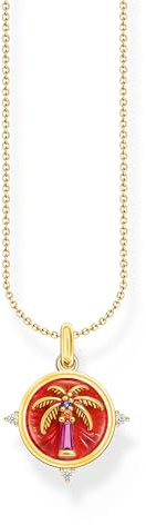 THOMAS SABO Kette mit Palmen-Anhänger und bunten Steinen vergoldet 925 Sterlingsilber, 750 Gelbgold Vergoldung, Kaltemail