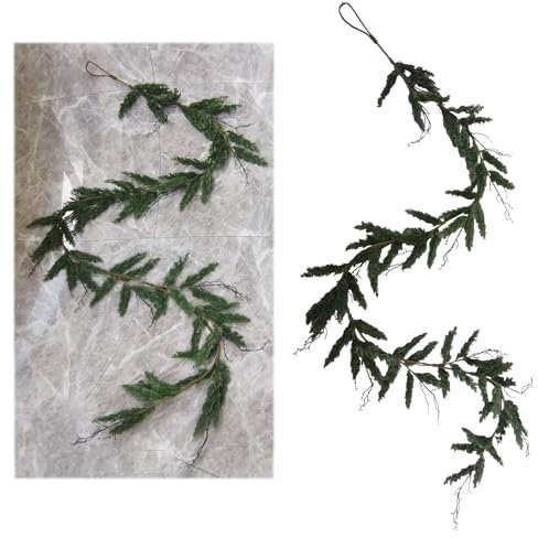 Artificial Christmas Cedar Garland, Artificial Pine Cypress Vines, Pine Christmas Evergreen Garland, Green Christmas Plant Vine for Christmas Table Mantle Background Wall Decor (S)