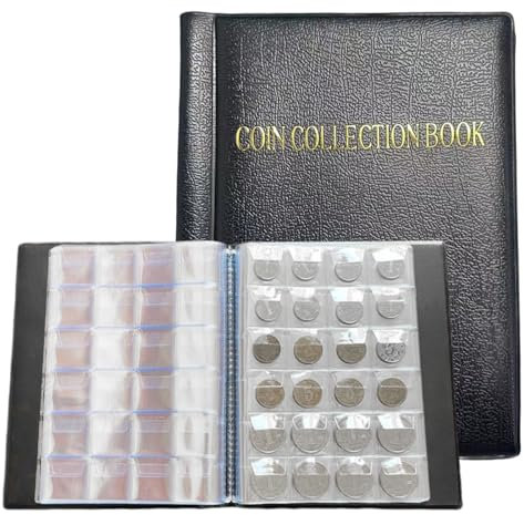 Fhioevt Münzalbum Euro Münzen Sammelalbum Münzsammelalbum 20 Seiten Münzsammelbuch Münzsammlung 480 Münztasche Münzen Aufbewahrung für Souvenir münzen 25 mm (Schwarz)