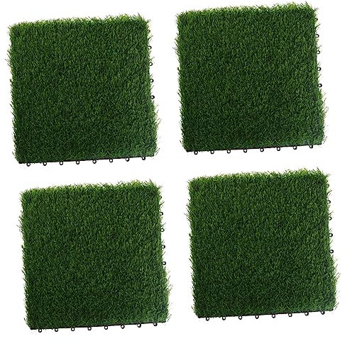 KITANDOVE Dalles De Gazon Artificiel pour Jardin Revêtement De Sol Décoratif sans Arrosage Texture Douce Aspect Pelouse Réaliste Lot De 4 30 X 30 Cm