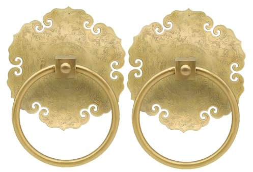 Türklopfer aus Messing, im chinesischen Stil, langlebig, zum Dekorieren von Möbeln, Gold-Finish, 11 cm, 2 Stück