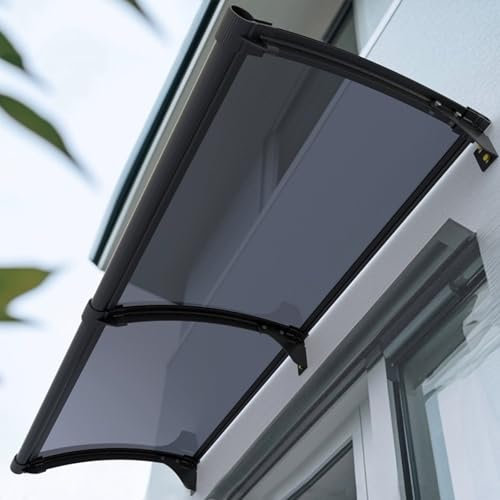 kufu01 Auvent de Porte et Fenêtres,Marquise de Porte en Polycarbonate avec Cadre en Aluminium,Résistance Aux Chocs 300 Kg,Résistante Toit Abri Contre la Pluie et UV,5 Couleurs (120x80cm/47 x32,Gray)