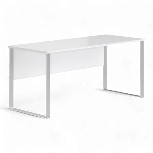 Amanda Schreibtisch in Weiß - Moderner Bürotisch Computertisch für Ihr Home-Office - 170 x 77 x 73 cm (B/H/T) | Moderner Computertisch für das Home-Office, silbernes Stahlgestell in U-Form, kratzfeste Melaminbeschichtung