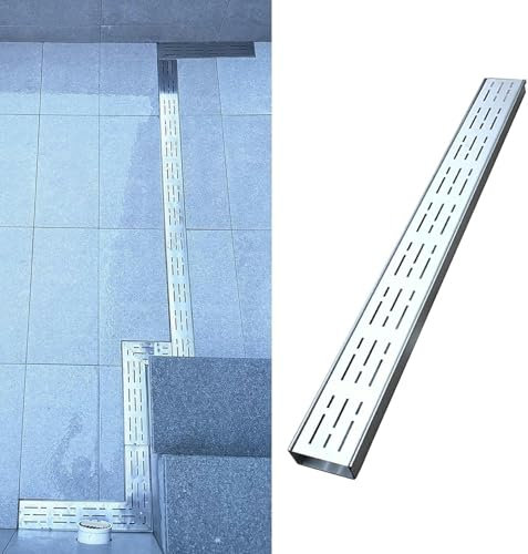 Canaletta Scolo Acqua Piovana Canale di Drenaggio in Acciaio Inox 304 Ispessito, Coperchio del Filtro di Drenaggio Esterno Lungo 1 M, Canale di Drenaggio in Metallo per Cortile Giardino Doccia Fattori
