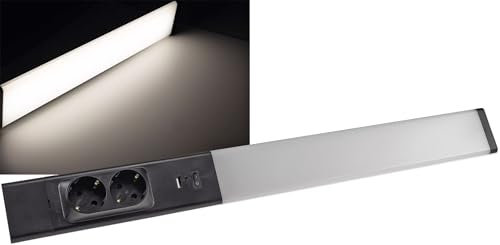 ChiliTec LED Unterbauleuchte 60cm 2 Steckdosen Arusha Küche Unterschrank Lichtleiste Licht Neutralweiß USB-A USB-C PD Beleuchtung für Büro Werkstatt Schwarz
